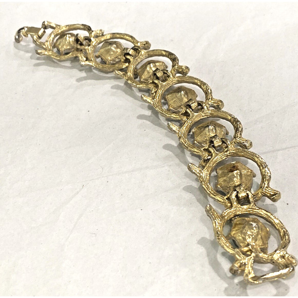 Vintage chain bracelet unique large AB rhinestones gold & silvery white finish - Picture 4 of 6